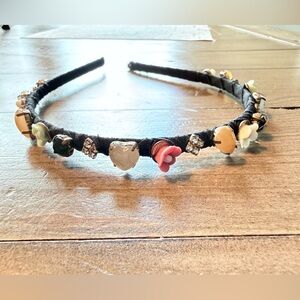 Anna Sui Vintage Floral Embellished and Rhinestone Black Headband